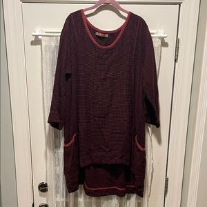 Blue fish Dark Red Checkered Tunic with Pockets size 1 (12-18)